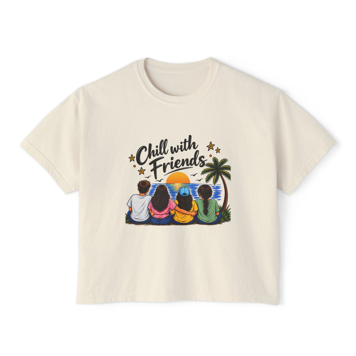 Women's Boxy Tee – Retro Sunset Beach Graphic