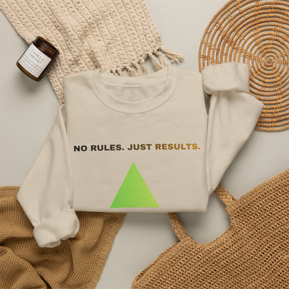 Crewneck Sweatshirt — “No Rules. Just Results. Change the Rules” Motivational Triangle Design
