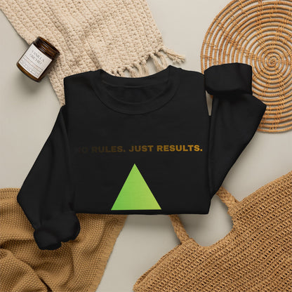 Crewneck Sweatshirt — “No Rules. Just Results. Change the Rules” Motivational Triangle Design