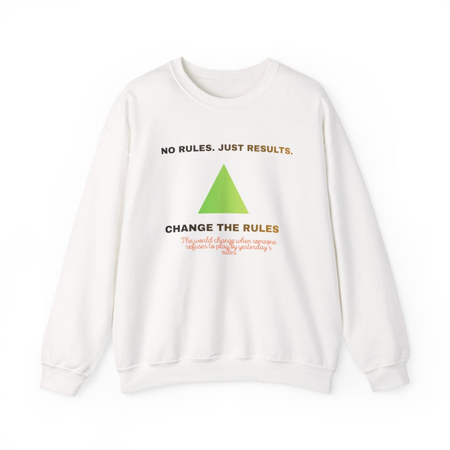 Crewneck Sweatshirt — “No Rules. Just Results. Change the Rules” Motivational Triangle Design