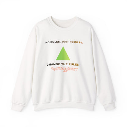 Crewneck Sweatshirt — “No Rules. Just Results. Change the Rules” Motivational Triangle Design