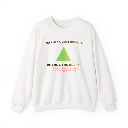 Crewneck Sweatshirt — “No Rules. Just Results. Change the Rules” Motivational Triangle Design