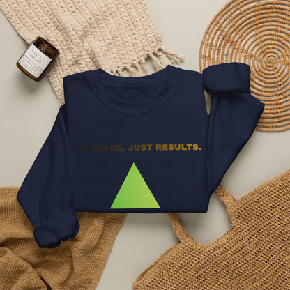 Crewneck Sweatshirt — “No Rules. Just Results. Change the Rules” Motivational Triangle Design