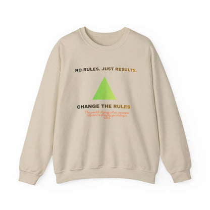 Crewneck Sweatshirt — “No Rules. Just Results. Change the Rules” Motivational Triangle Design
