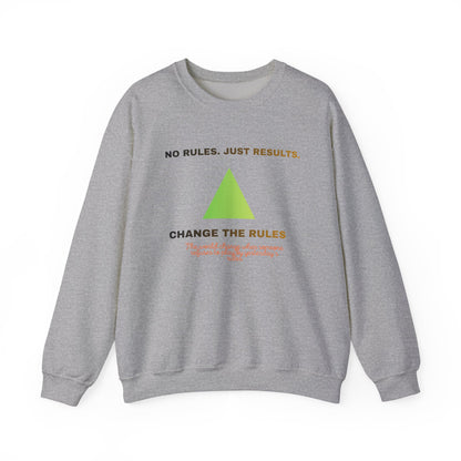 Crewneck Sweatshirt — “No Rules. Just Results. Change the Rules” Motivational Triangle Design