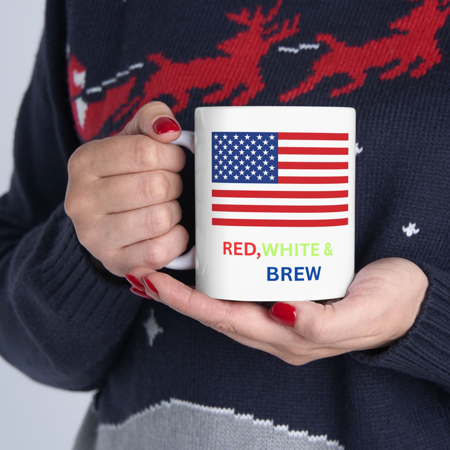 American Flag Ceramic Mug – Patriotic 'Strong & Free' Coffee Cup (11oz/15oz)