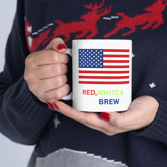 American Flag Ceramic Mug – Patriotic 'Strong & Free' Coffee Cup (11oz/15oz)