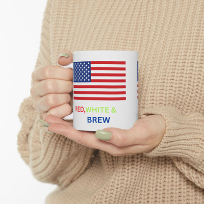 American Flag Ceramic Mug – Patriotic 'Strong & Free' Coffee Cup (11oz/15oz)