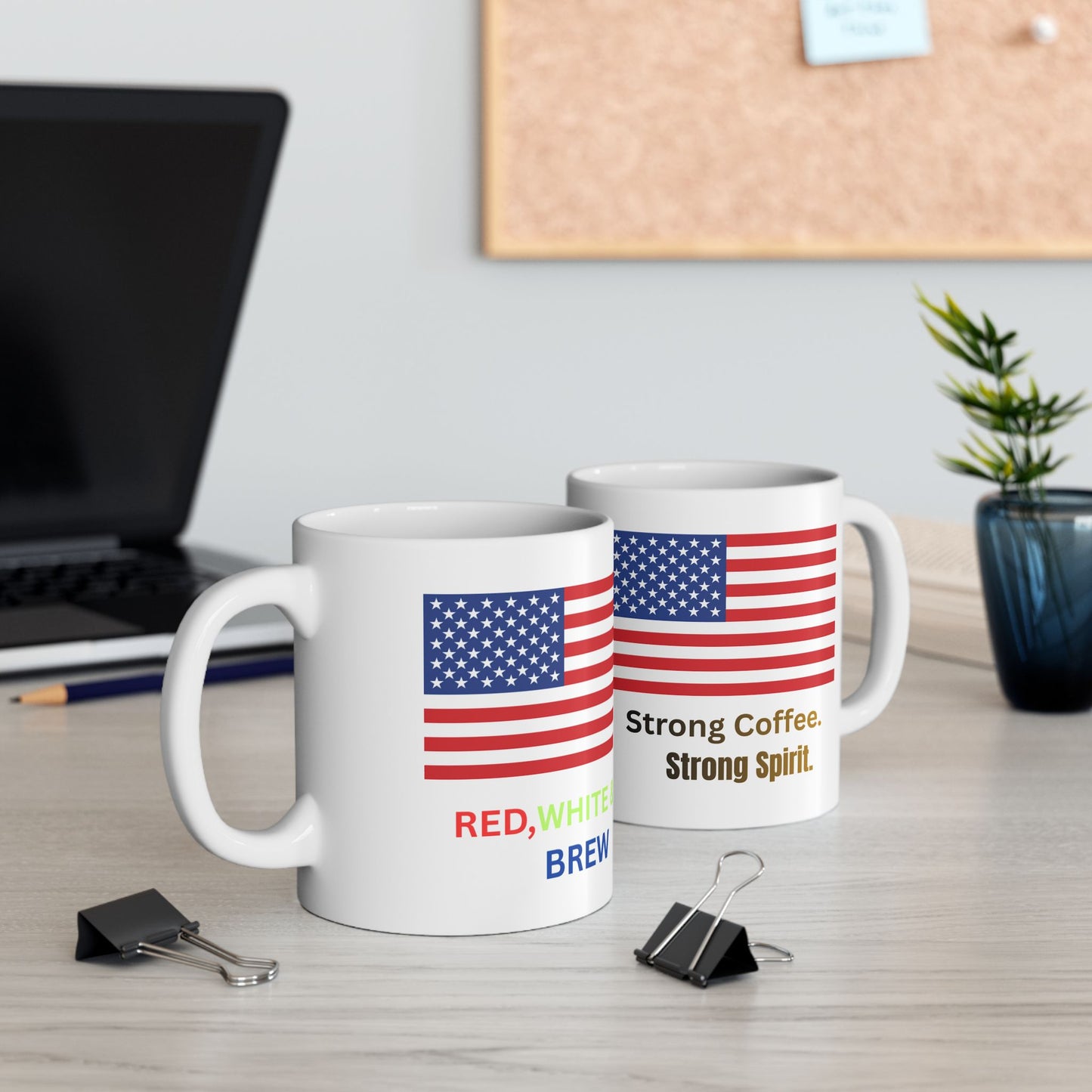 American Flag Ceramic Mug – Patriotic 'Strong & Free' Coffee Cup (11oz/15oz)