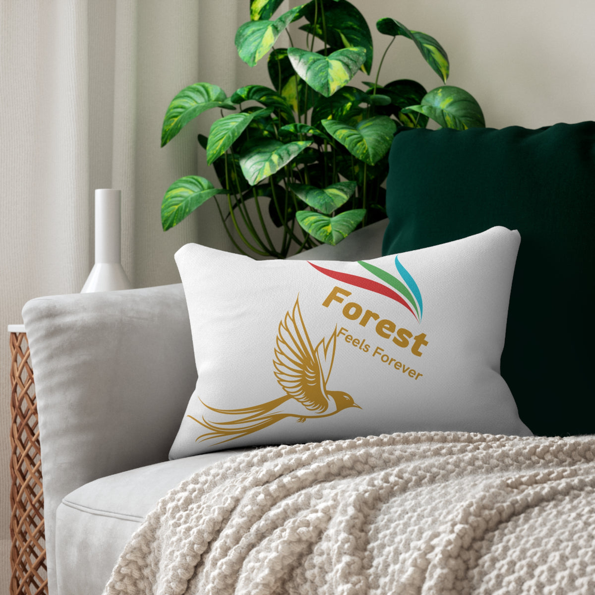 Elegant Woodland Bird Lumbar Pillow