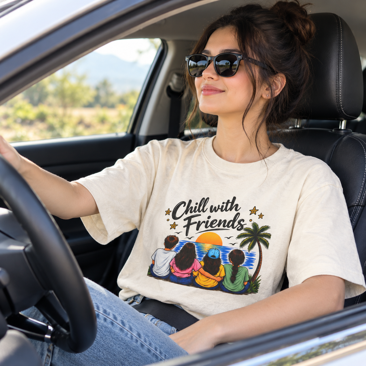 Women's Boxy Tee – Retro Sunset Beach Graphic