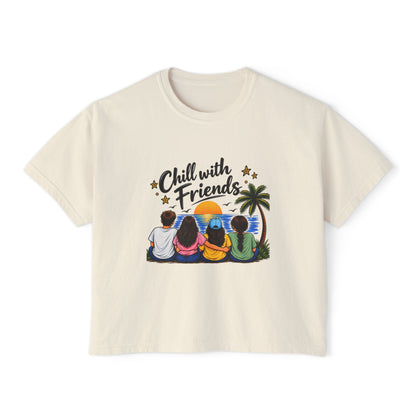 Women's Boxy Tee – Retro Sunset Beach Graphic