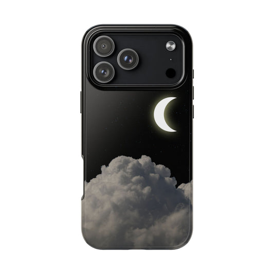 Crescent Moon Night Sky Phone Case – Shockproof Glossy Black