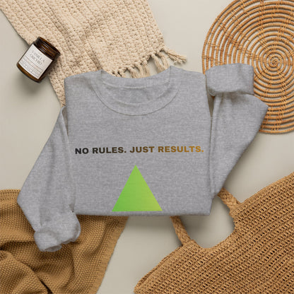 Crewneck Sweatshirt — “No Rules. Just Results. Change the Rules” Motivational Triangle Design