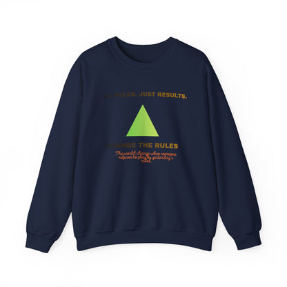 Crewneck Sweatshirt — “No Rules. Just Results. Change the Rules” Motivational Triangle Design