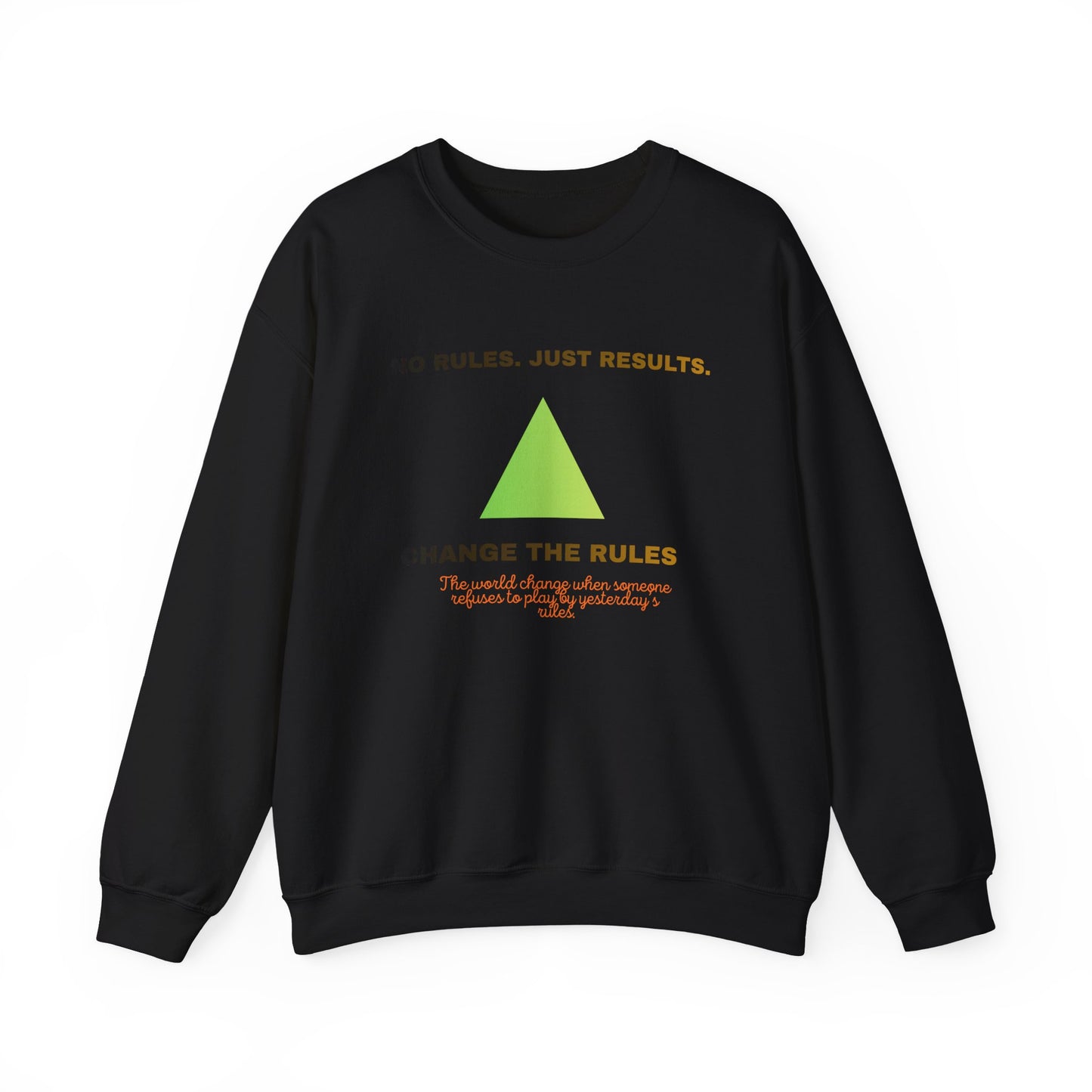 Crewneck Sweatshirt — “No Rules. Just Results. Change the Rules” Motivational Triangle Design